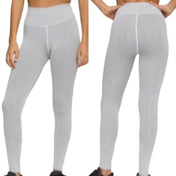 Good American White And Gray Striped High Rise Seamless Ribbed Legging‎ XL-XXL - Picture 1 of 10